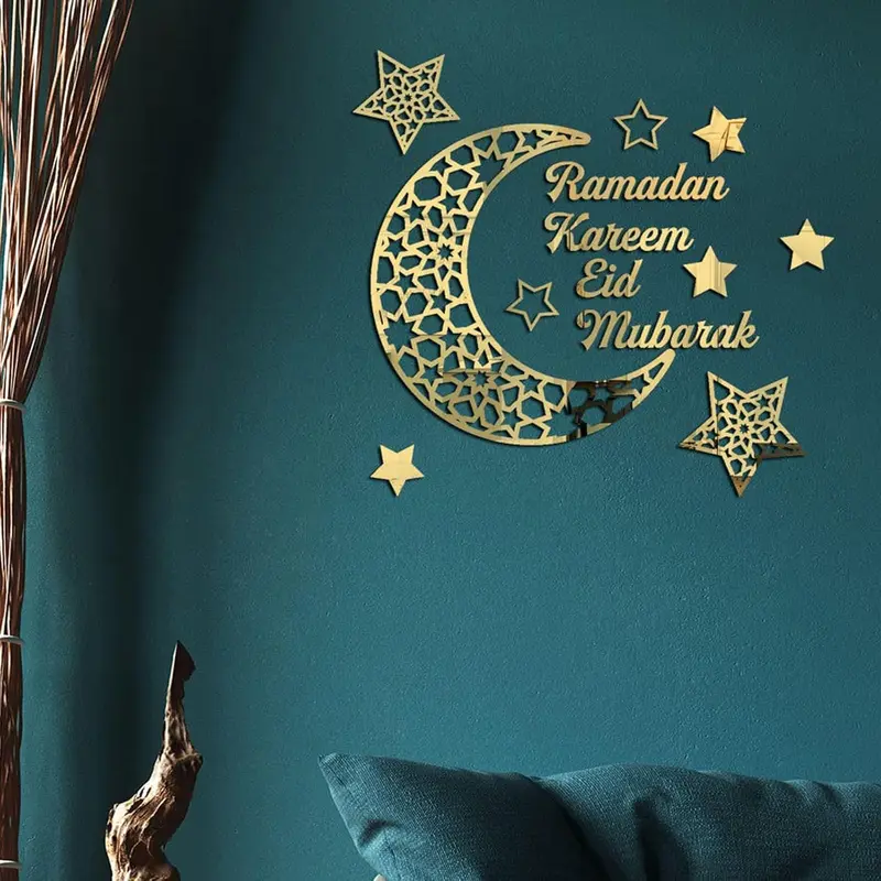 Ramadan Mubarak Decorations for Home Ramadhan Decoration Wall Stickers Eid Decor Moon Star Acrylic Walls Decals for Islamic Muslim Home 5