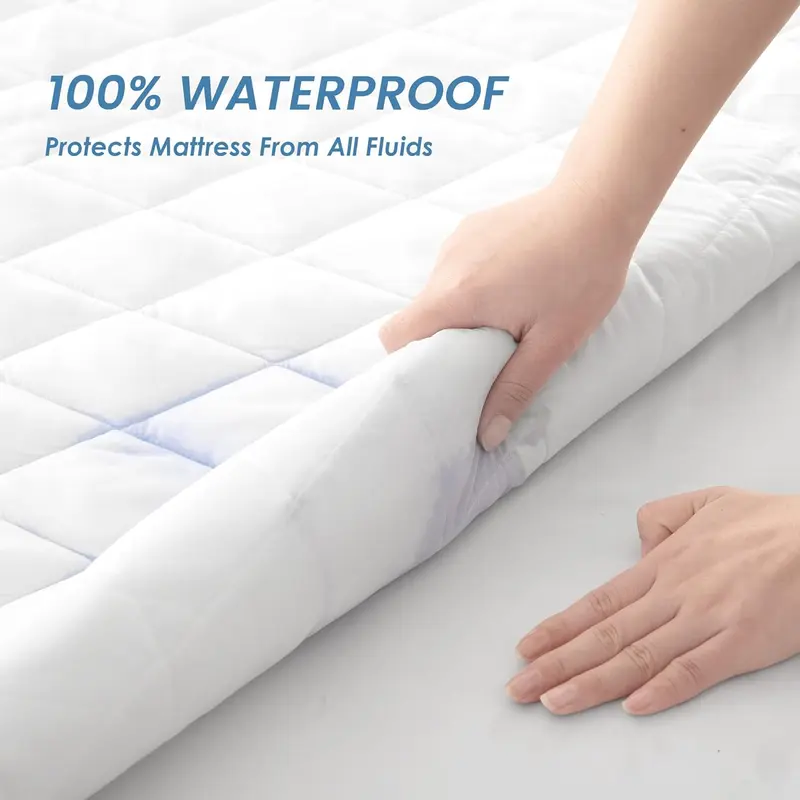 Quilted Mattress Protectors 100% Waterproof Super Soft Cosy Anti Allergy, Non-Noisy and Comfortable Fitted Style Made Of Microfiber Matress Protectors Bed Cover Available In White Colors Sizes ( Moses, Single, 4FT/Small Double, Double, King, Super King) 1