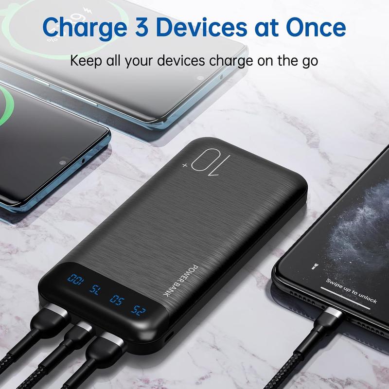 Power Bank 10000mAh Portable Charger Slim External Battery Pack with 2 USB 2.4A Outputs and USB C in/Out Compatible 3