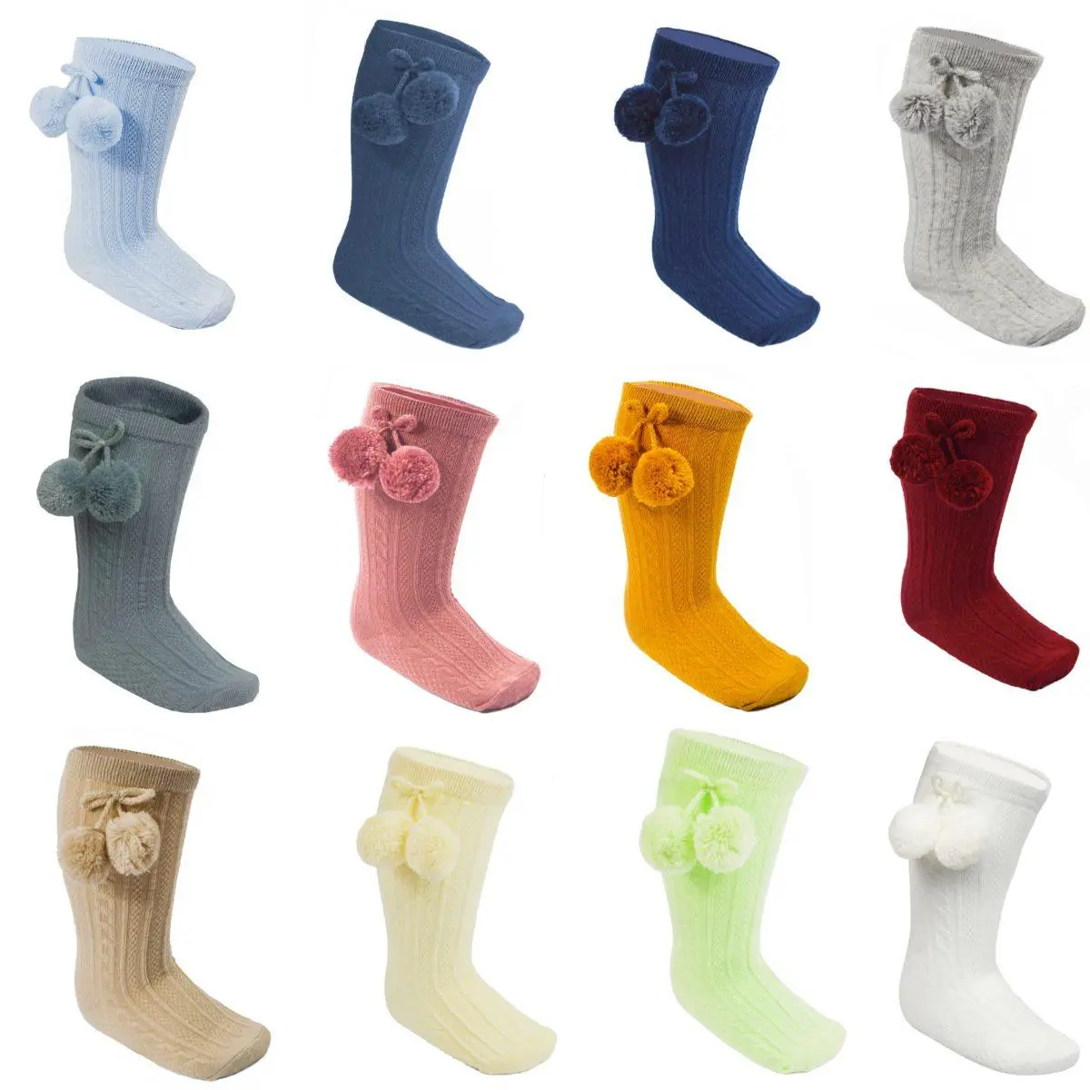 Baby Boys Girls Pom Pom Infants Spanish Style Knee High Socks