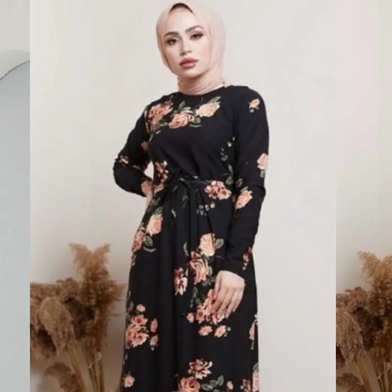 Women's Summer Maxi Dress - Floral Abaya with Long Sleeves - Comfortable Casual Womenswear - Made in Turkey