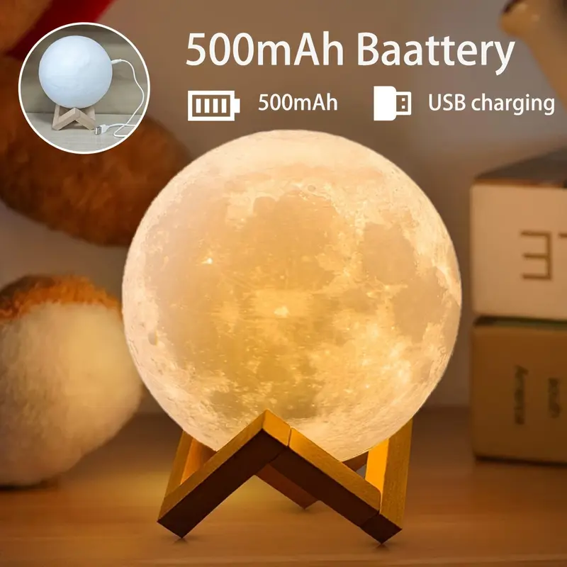 2024 Moon Lamp with 128 Colors - USB Rechargeable LED Night Light, Touch Control & Adjustable Brightness, Perfect for Bedroom Decor & Unique Birthday Gift 3