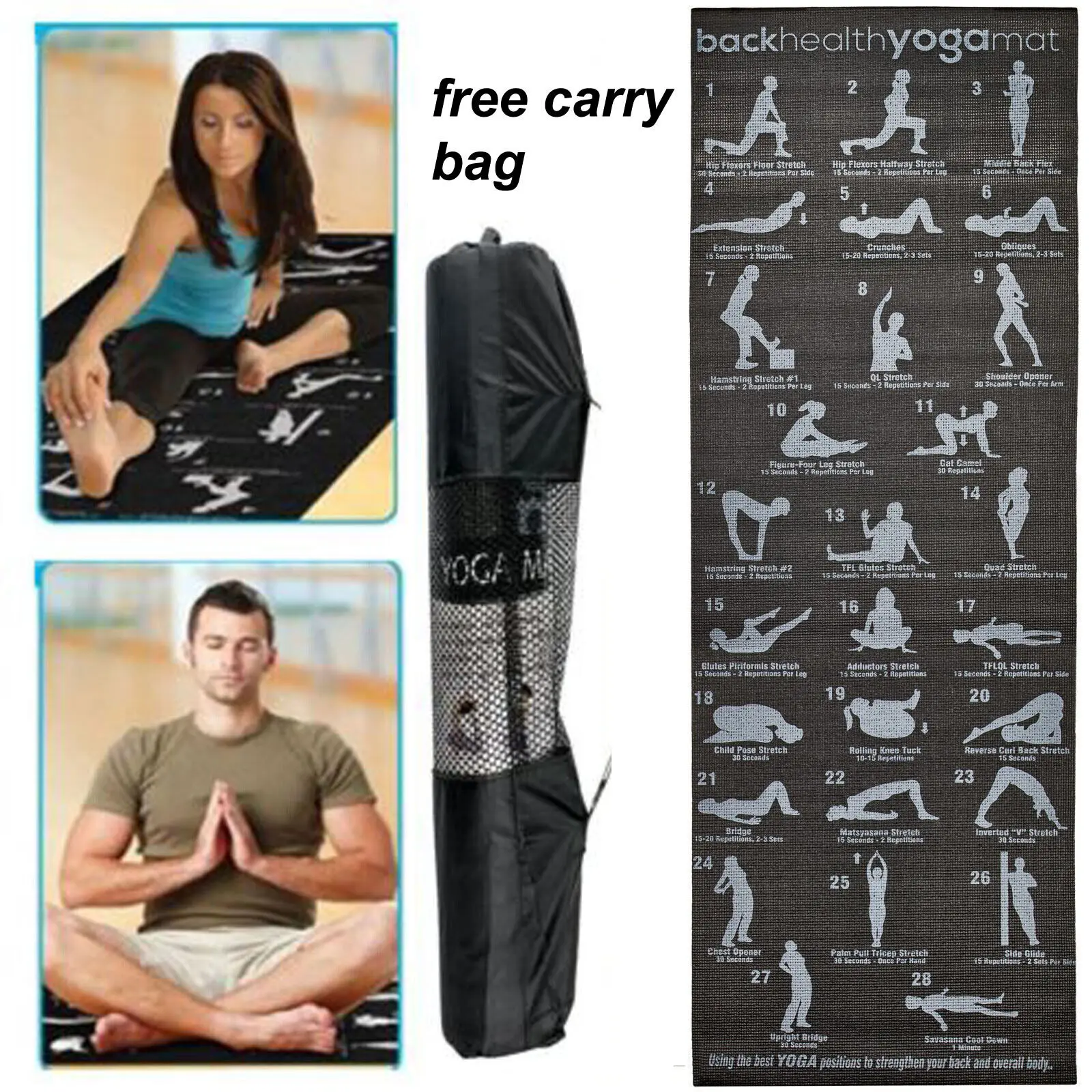 28 Position Exercise Gym Yoga Mat Guide Fitness Pilates Workout Physiotherapy Non-Slip Mat