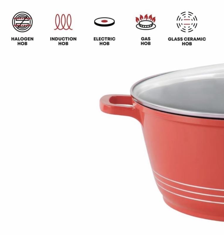 RED Nonstick Die Cast Stock Pot Capicity Single Pot Sizes (20,25,28,30,32cm) Home, Resturant, Cookware 2