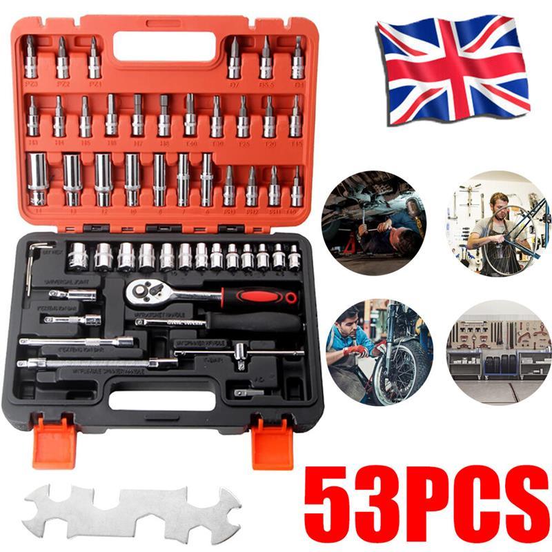 53Pcs/Set Flexible Socket Kit 1/4" Ratchet Wrench Drive Car Repairing Tools UK 5