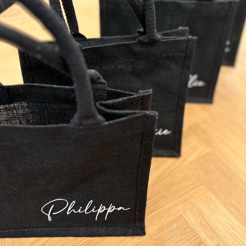 Personalised  Mini Tote Bag, hen do bags, personalised gift, Bridesmaid gifts, jute tote bag, reusable shopping bag, Xmas gift 0