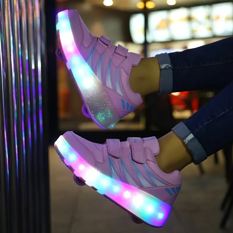 Girl's Fashion LED Light Roller Shoes, Comfy Detachable Wheel Skate Sneakers For Outdoor 7