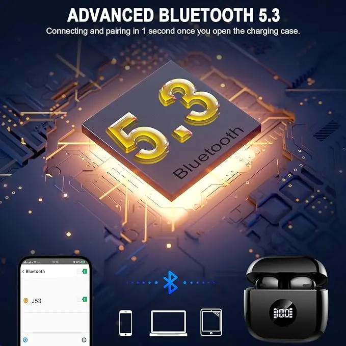 {Limited Time Deal} Wireless Earbuds, Bluetooth 5.3 Headphones in Ear with 4 ENC Noise Cancelling Mic, Bluetooth Earbuds 40H Playtime, 2024 HiFi Stereo Deep Bass Wireless Earphones, IP7 Waterproof, USB-C Fast Charge 3