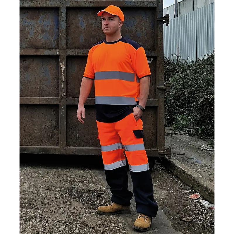 Yoko Hi Vis Two-Tone T-Shirt (HVJ400) - Breathable & Soft Workwear Top - High-Visibility - Orange/Navy 1