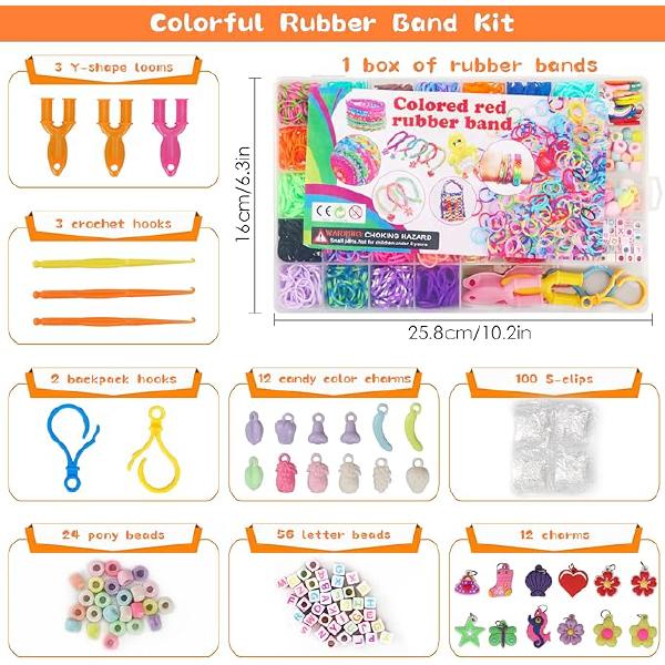 2500+ Rubber Bands,Loom Bands Kit, DIY Rubber Bands Set for Bracelet,22 pendant, 80 + Beads, 3 Crochet Hooks,  100 transparent S buckles, Gift for Boys Girls 2