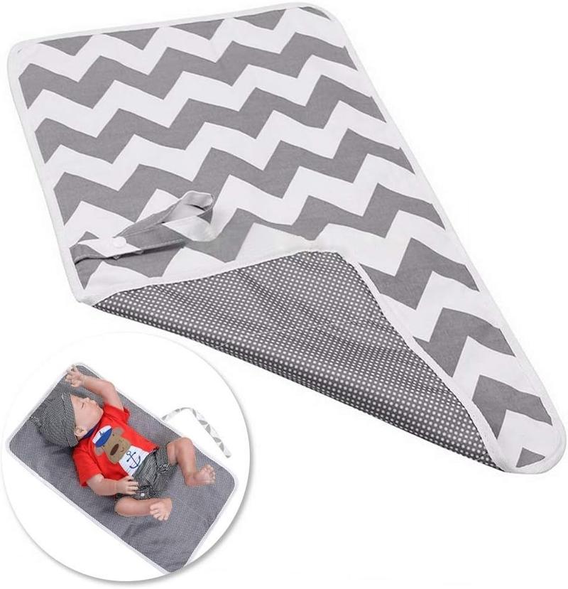 Product Introduction of Nappy Changing Mat, Foldable Diaper Pad Waterproof Travel Changing Mat with Gray Waves for Home Travel Outside（60 * 35 cm /23.62 * 13.77 in) 1