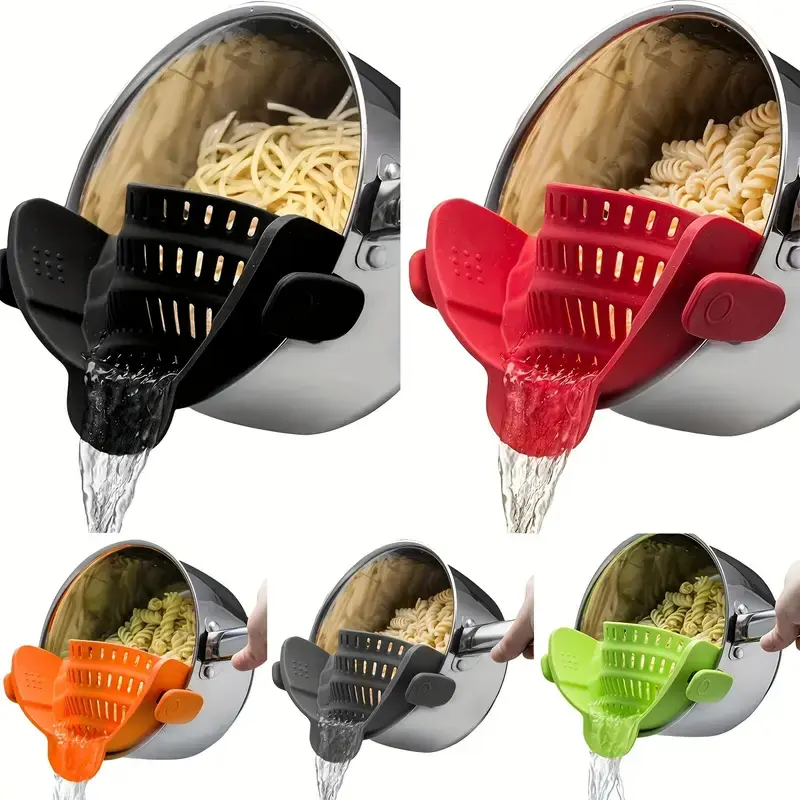 MJA Silicone Reusable Pot Strainer - Collapsible, Adjustable, and Space-Saving Kitchen Gadget for Effortless Food Pasta and vegetables Draining, Uncharged and Easy to Clean! Traditional Utensils Drainer Noodle Stainless Colander Washable 8
