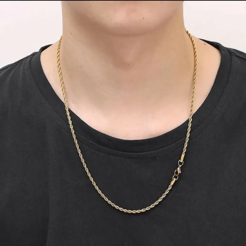 Mens Womens 6MM Rope Chain Silver Gold Stainless Steel Cuban Link Pendant Necklace 3
