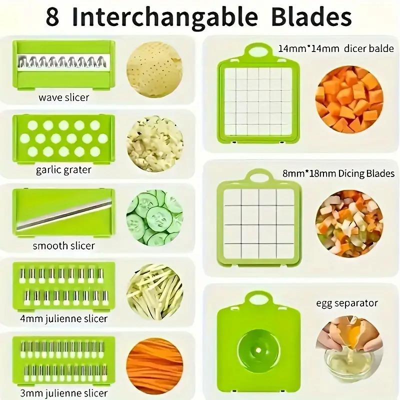 [UK Seller]Vegetable Chopper,16 in 1 Multifunctional Food Chopper With Vegetable Peeler, Kitchen Vegetable Slicer Dicer Cutter with Container, Chopper for Onion Carrot Cucumber(Grey) Basket Utensils Blade Peeling 5