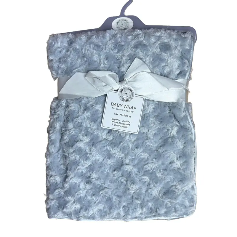 Soft Fleece Baby Wraps – Satin Trim, 76x100cm – Available in Blue, White, Pink, Rose Gold, Grey (100% Polyester) 1