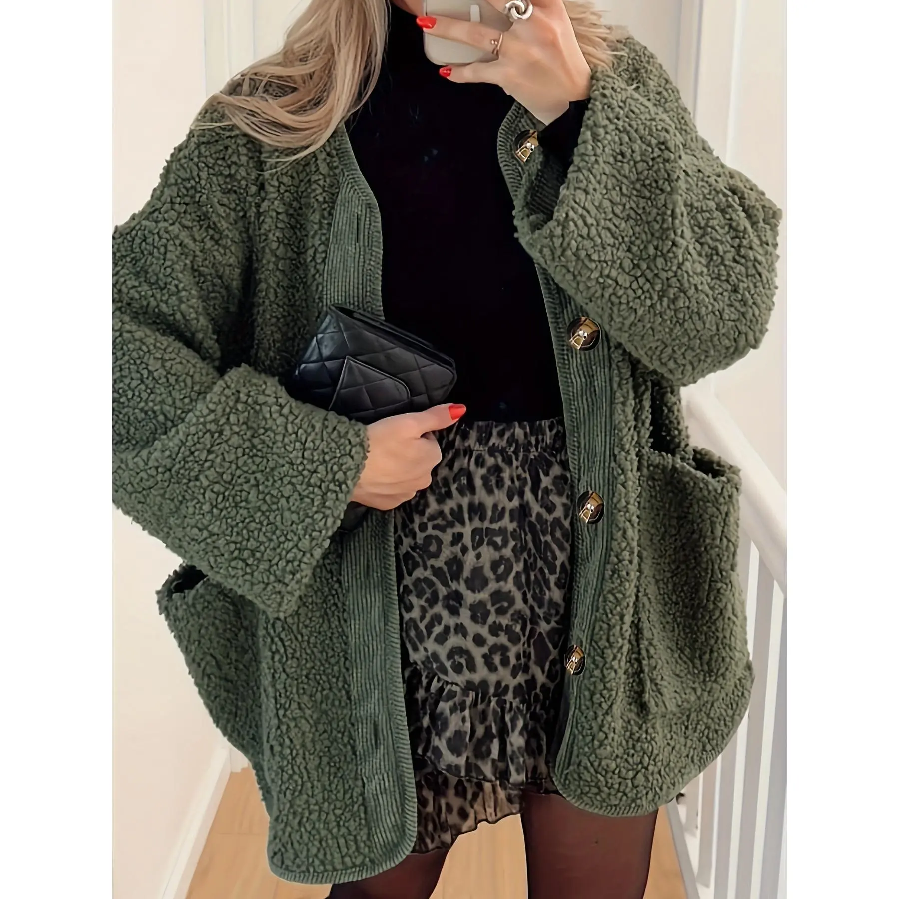Women's Polyester Fleece Lined Casual Jacket With Open Front, Pockets, And Elastane For Autumn And Winter Womenswear Coats