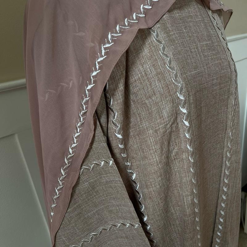 Nude embroidery abaya, embroidery scarf. 3 piece. Half sleeved/full maxi length inner slip. embroidered abaya 4
