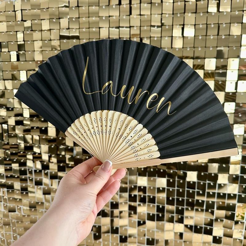 Personalised NAME Hand Fan - Bamboo - Paper Foldable Fan - Black, White, Pink, Orange, Lilac - Personalised with Vinyl - Party, Holiday, Wedding, Business, Hen Party Lightweight Gift Decor 6