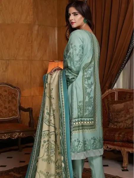 Embroidered Dhannak Shirt, Wool Fabric Dupatta, and Dhannak Trouser - Women's Three Piece Readymade Casual Outfit by Munira Designer 2