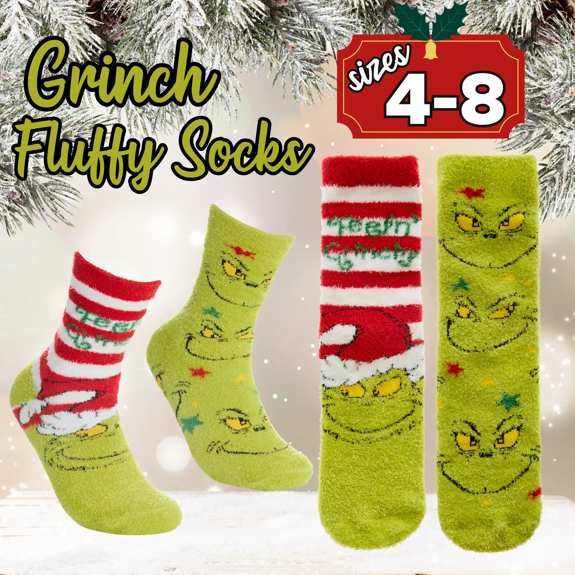 Grinch Design Cosy Socks Warm Fluffy Super Soft Perfect Christmas Gift Women's Socks