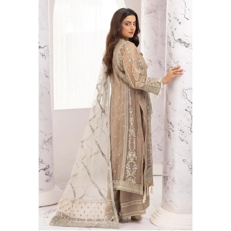 ‘Nureh Inspired’ | Embroidered Net Readymade | SM646 (Brown) 1