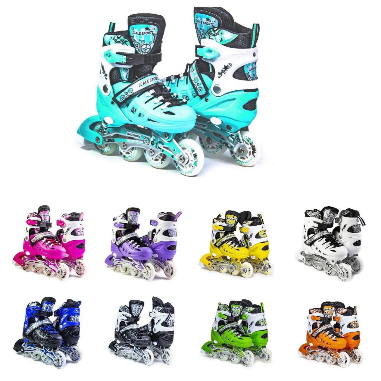 Scale Sports - Adjustuble Roller Skates with light up wheels for children and adults - Kids Inline Roller boots with storage bag for toddler, Roller blades for girls, boys, professional and beginner.