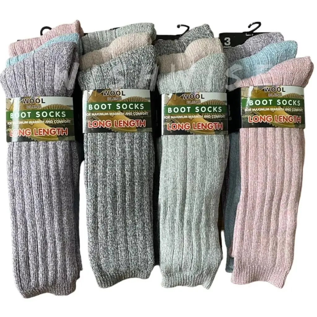 3/6/12 Pairs Ladies Girls Wool Blend Long Length Boot Knee High Socks Hiking SKI Winter UK 4-7