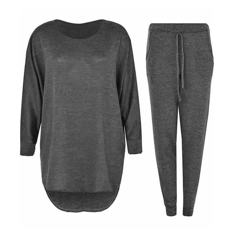 Ladies 2 Piece Tracksuit Set High Low Top and Bottoms Women Loungewear Sweatshirt Joggers Suit Set 4