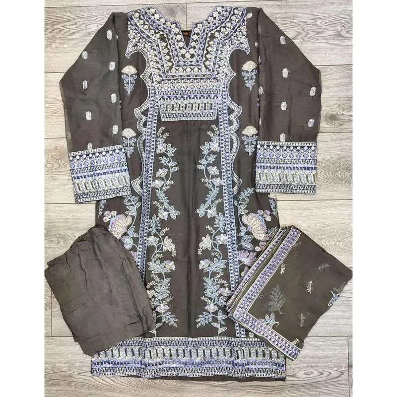 FL ultimate grey colour luxury embroidered chiffon fabric shalwar kameez with embroidered chiffon dupatta in sizes (M to 8XL) womenswear traditional clothing festive and party wear plus size 2