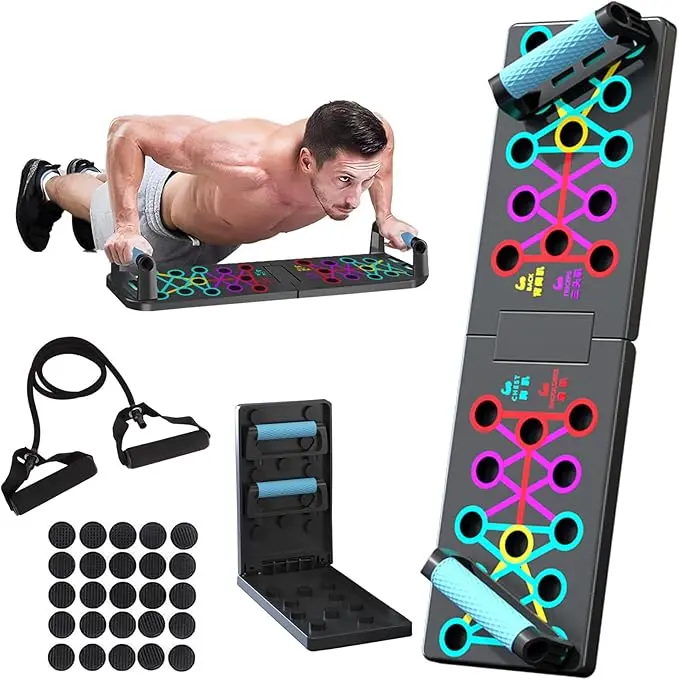 12 in 1 Push Up Board Portable Folding Exercise Workout Station to Target Chest, Back, Shoulders & Triceps - Includes Training Board, Foam Grip Handles, Non-Slip Stickers & Pull Rope, Best Birthday Gift