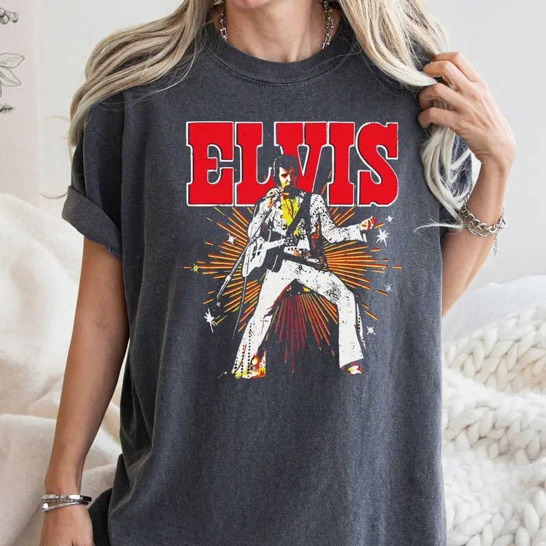 Elvis Presley Official Retro, Magic Kingdom Holiday Trip Unisex Tshirt, Birthday Gift Cotton Casual Collar