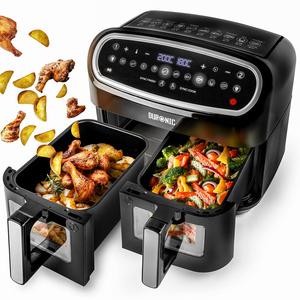 (TWO DRAWER MODEL) Duronic AF24 BK Dual Drawer 10L Digital Air Fryer with Visual Window, Dual Zone, 10-in-1 Double Basket AirFryer for Family, Uses No Oil, Air Fry, Roast, Bake, Dishwasher Safe Non-Stick Baskets, Black