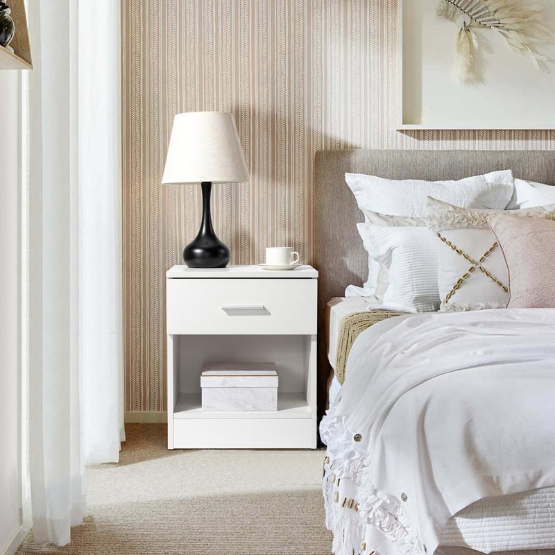 2-Tier Nightstand Bedside Cabinet End Table for Bedroom Home Office White 7