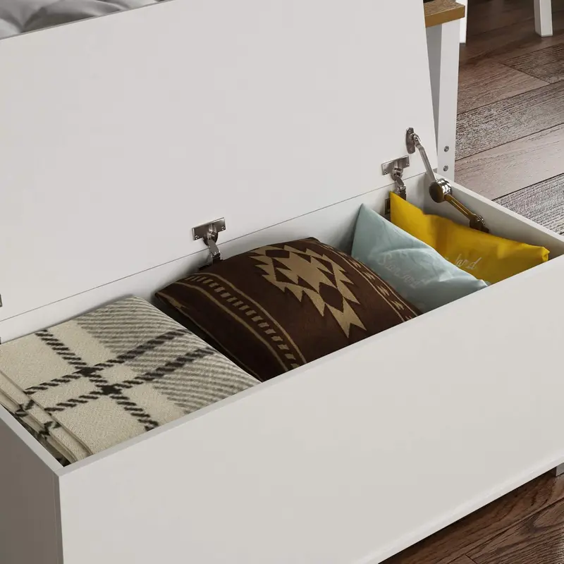 Leon Storage Ottoman, Wooden Chest with Lid, Seat, Stool, Window Bench, Blankets, Bedding, Toy Box, Footstool, White 5