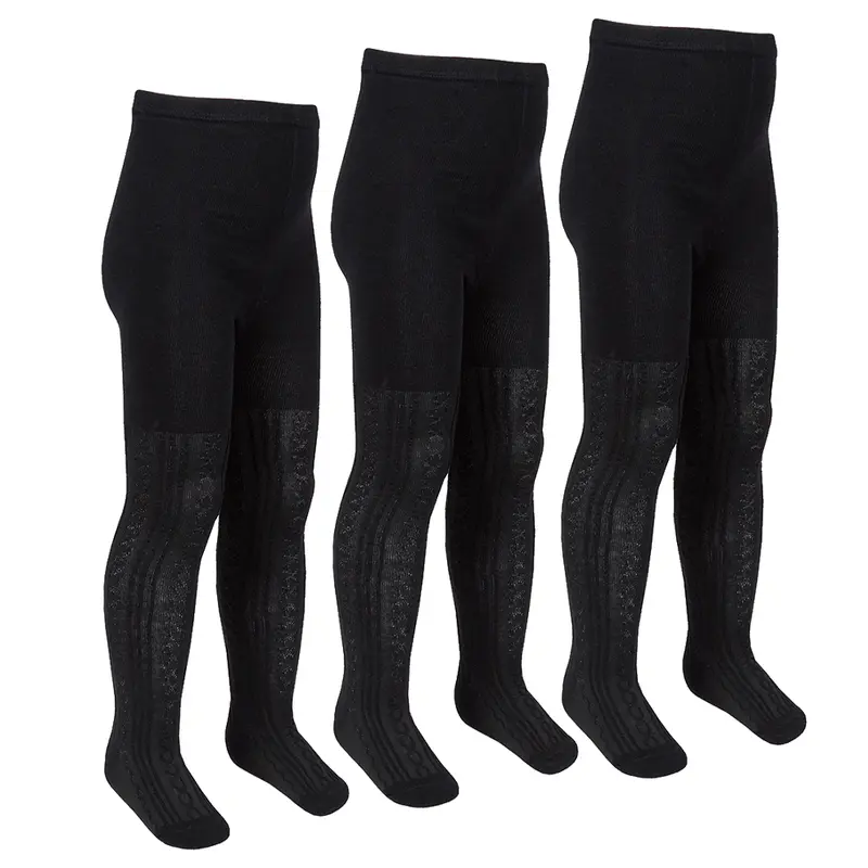 3 Pairs Girls Solid Cable Knit Tights Warm School Uniform Cotton Rich Soft Tights Back To School UK 2-10 Years 5