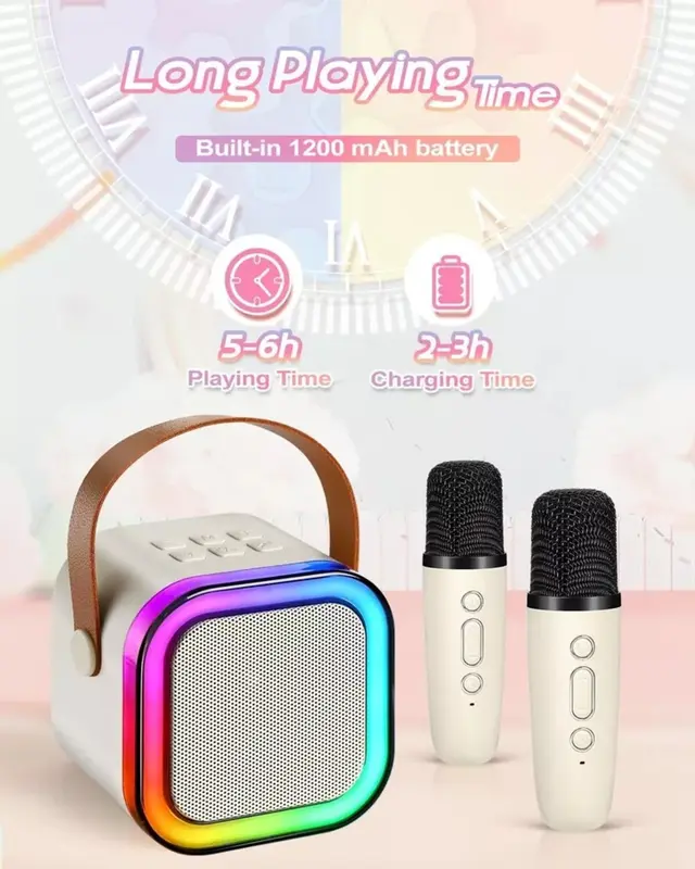 Mini Karaoke Machine Kids with 2 Microphone Portable Bluetooth Speaker with Led, Surprise Gift, Singer Gift Audio, Christmas Gift mini karaoke Rechargeable Cable portable  karaoke mini karaoke portable  wireless wireless  karaoke sound system sound  boks 7