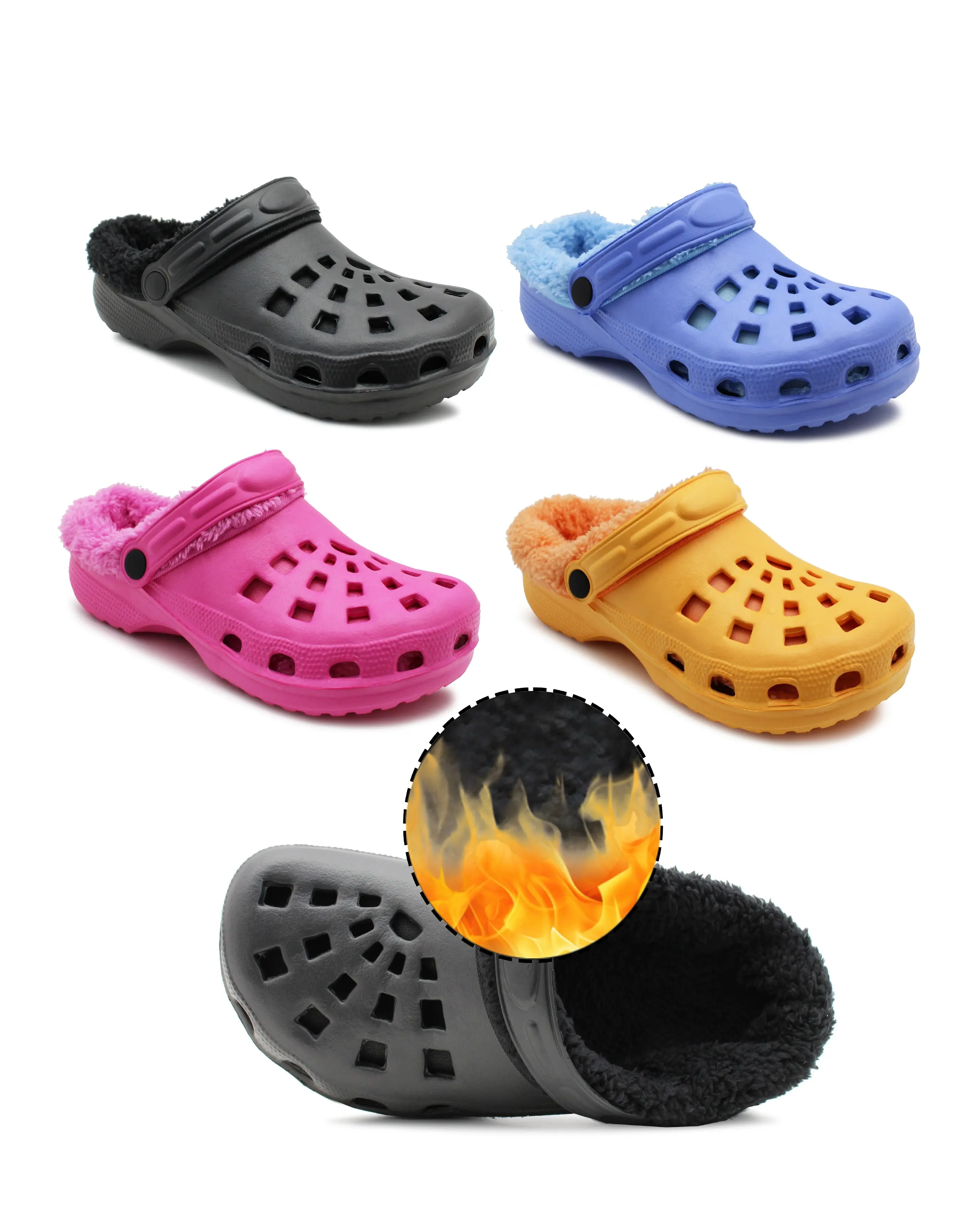 Womens Ladies Clogs Warm Fur Lined Thermal Garden Clogs Lightweight EVA Slip On Slippers Kitchen Hospital Nurse Girls Indoor House Shoes Sandals