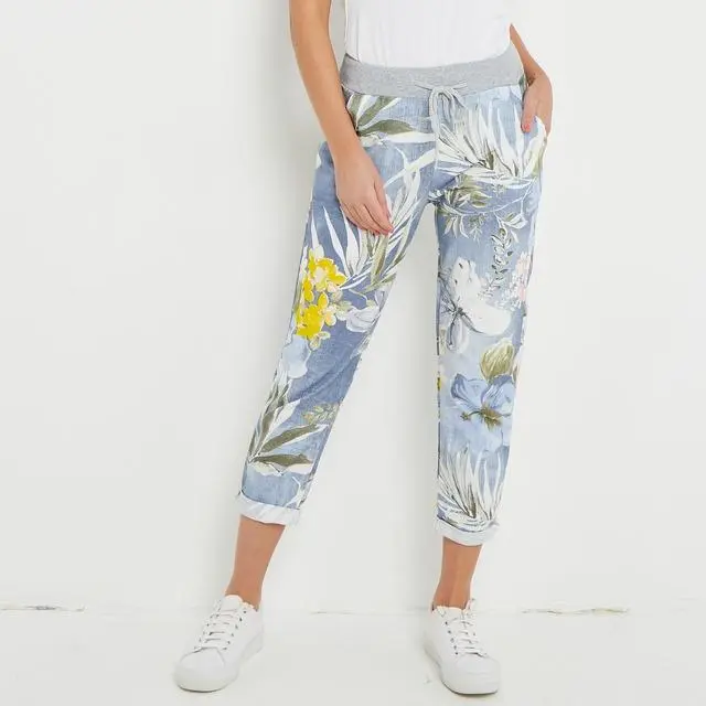 Womens Floral Print Turn Up Summer Bottoms Trousers Ladies Italian Joggers Pants 4
