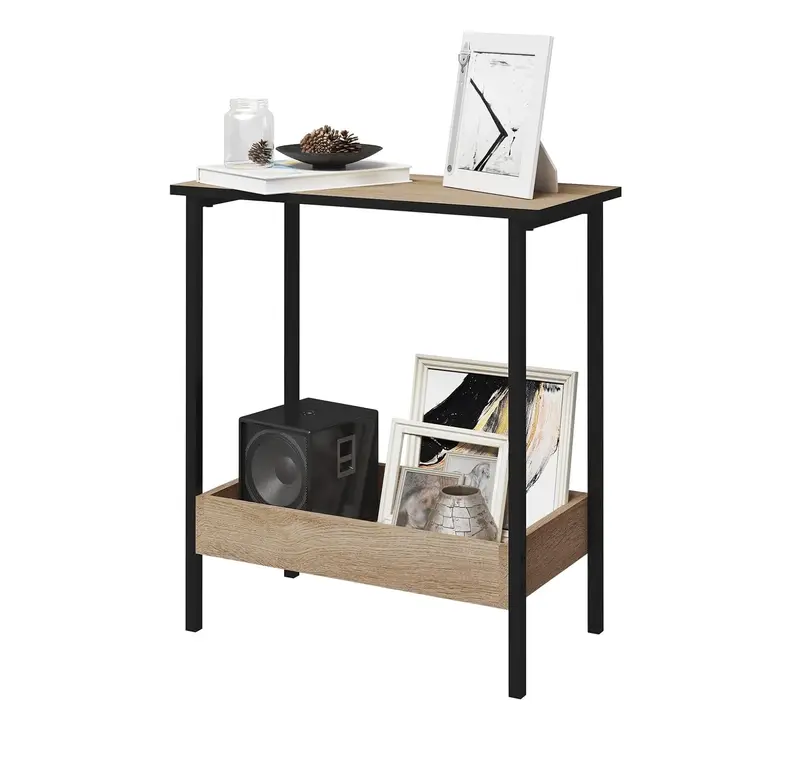 WOLTU Coffee Table, Side Table with 2 Shelves, Bedside Table Easy Assembly, Living Room Table, Small Table with Black Frame and Light Oak Shelves, 50x55x25cm coffee table BTS03hei 6