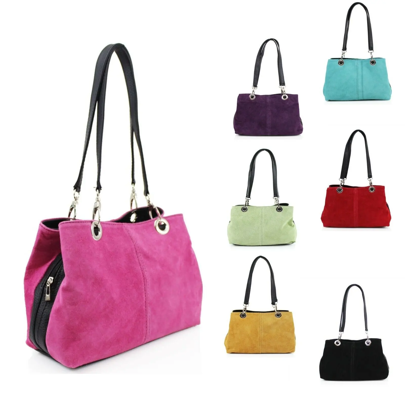 Woman Boutique Neat Real Leather Suede Smart S-Medium Tote Shoulder Bag