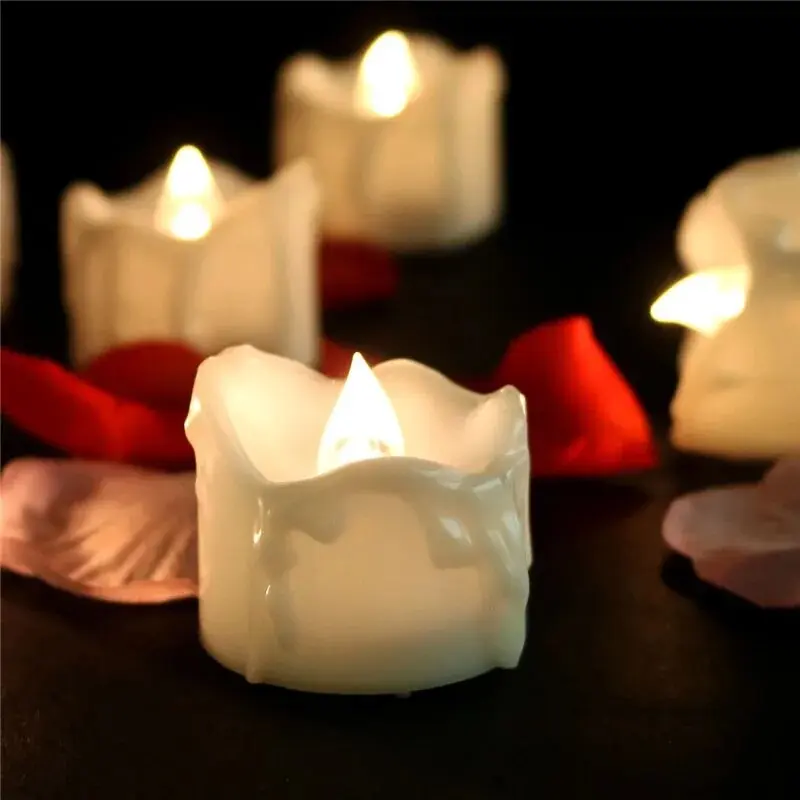 6/12Pcs Flickering LED Candles Warm White/Yellow Electric Candle Flameless Tealights for Wedding Valentine's Day Decoration 4