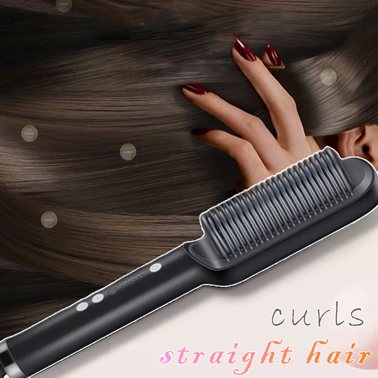 2-in-1 Hair Straightening Comb | Negative Ion | Fast Heating & Portable | Smooth & Frizz-Free Styling (Black)