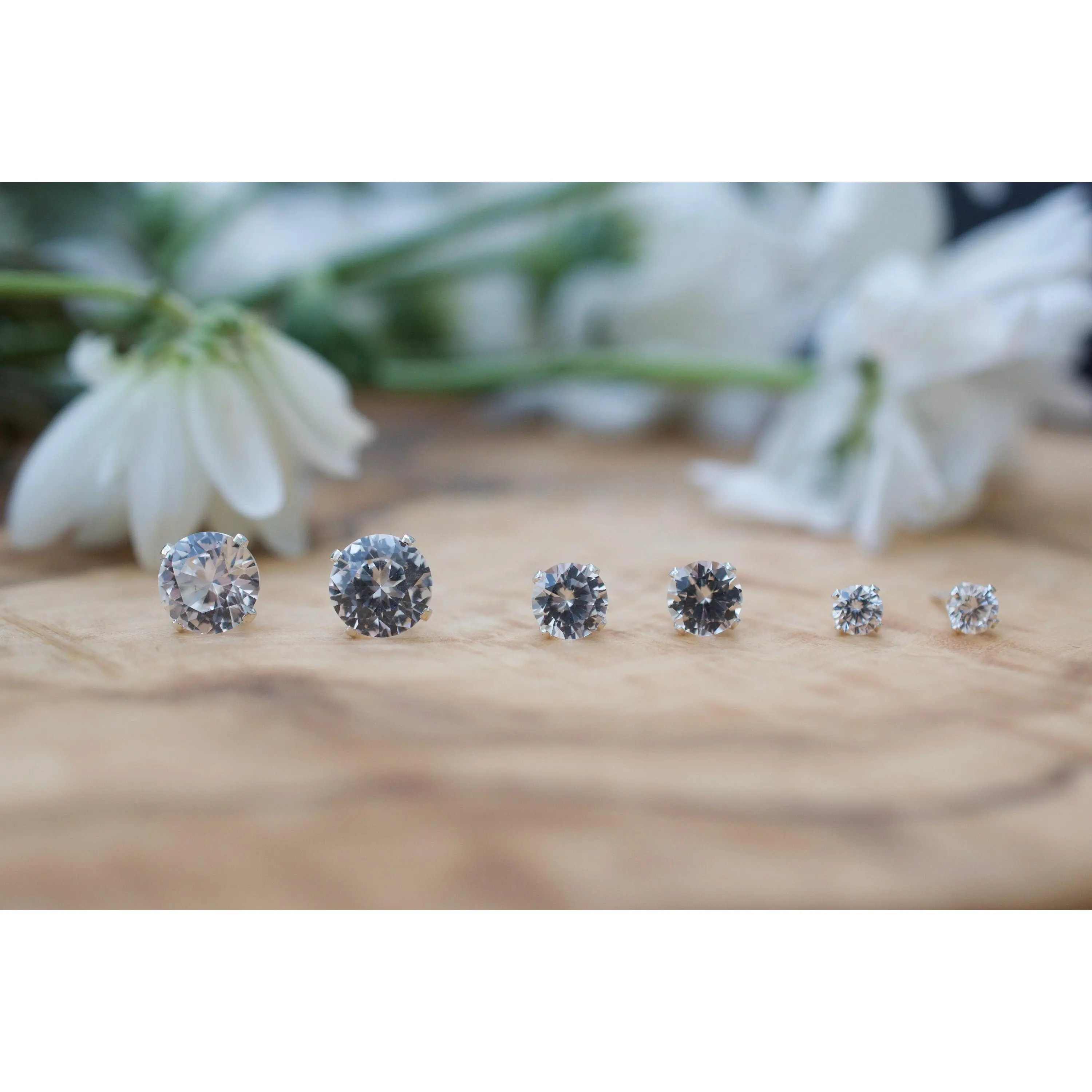 White Sapphire Studs, Lab Created Sapphire Earrings in Sterling Silver or 14K Gold Filled, Lab Created Corundum,  Lab Grown Earrings