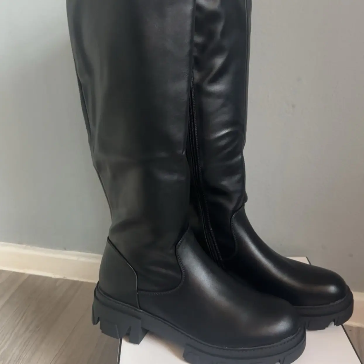 Faux leather knee high boots