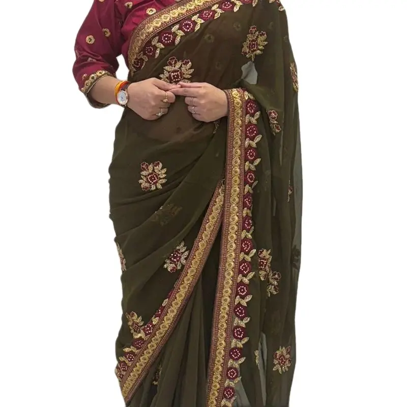 Army Green and Maroon Combination Saree Blouse for Women - Olive and Maroon Color Match for a Stylish Look - Dress - Womenswear, Comfort