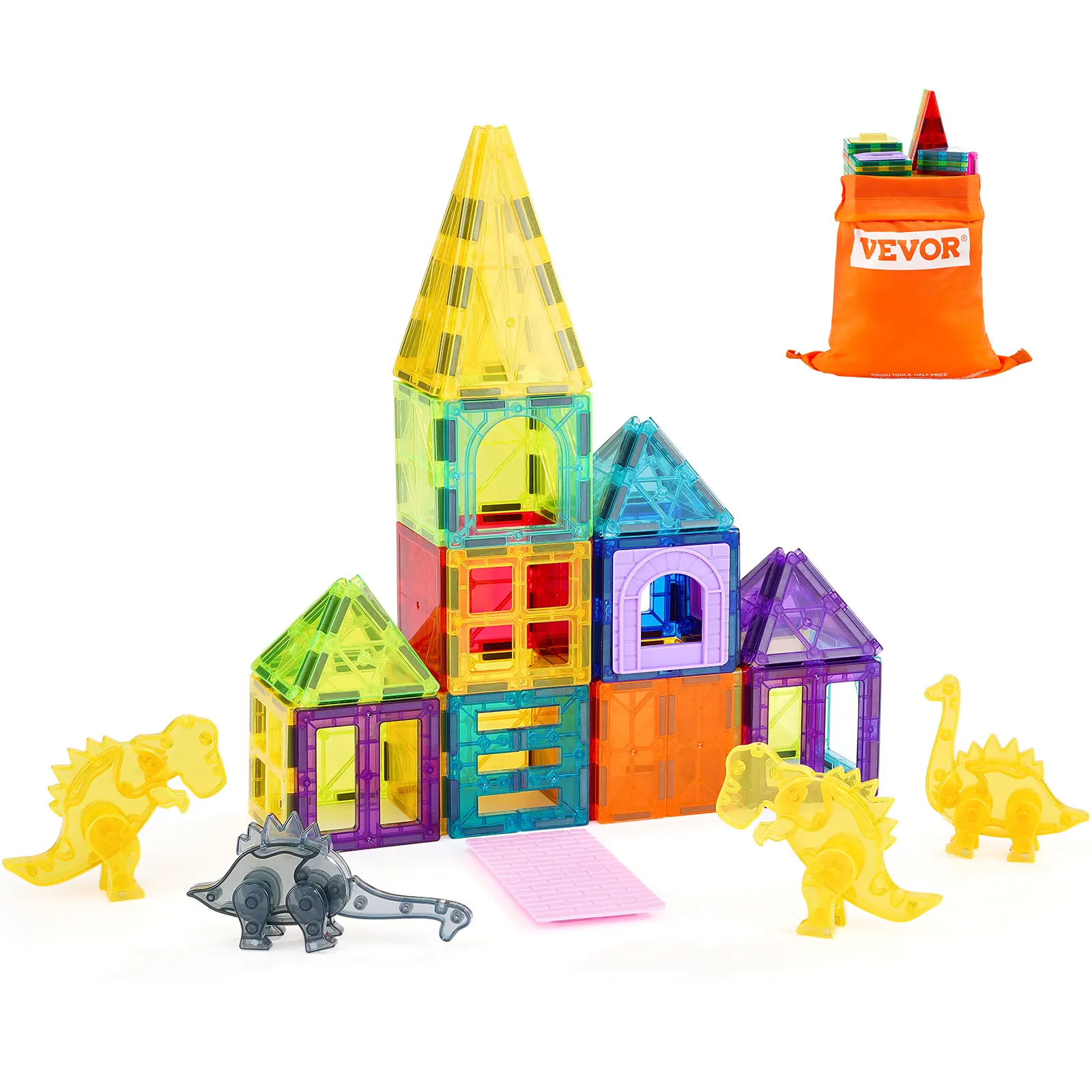 VEVOR Magnetic Tiles, 56 PCS Magnetic Animals Building Blocks for Kids, Magnet Building Set with 4 Dinosaurs, STEM Sensory Educational Construction Stacking Toys Gift for Toddlers Boys Girls Aged 3+