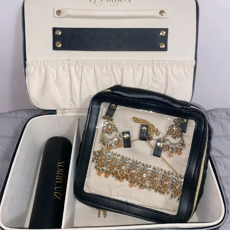 L-Pouch - Large Indian Ethnic Jewellery Pouch for ZevarBox Compartment - 18x18x6 cm - Organiser vegan Leather desi pakistani storage box 1