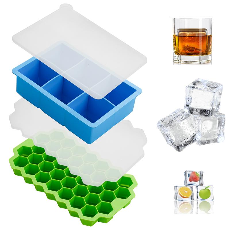 HOMESSENTIALS Silicone Ice Cube Trays with Lids Pack of 2 - Easy Release, Food-Grade, Spill-Proof, Odourless, Stackable & Dishwasher Safe Kitchen Utensils icecubetray 1