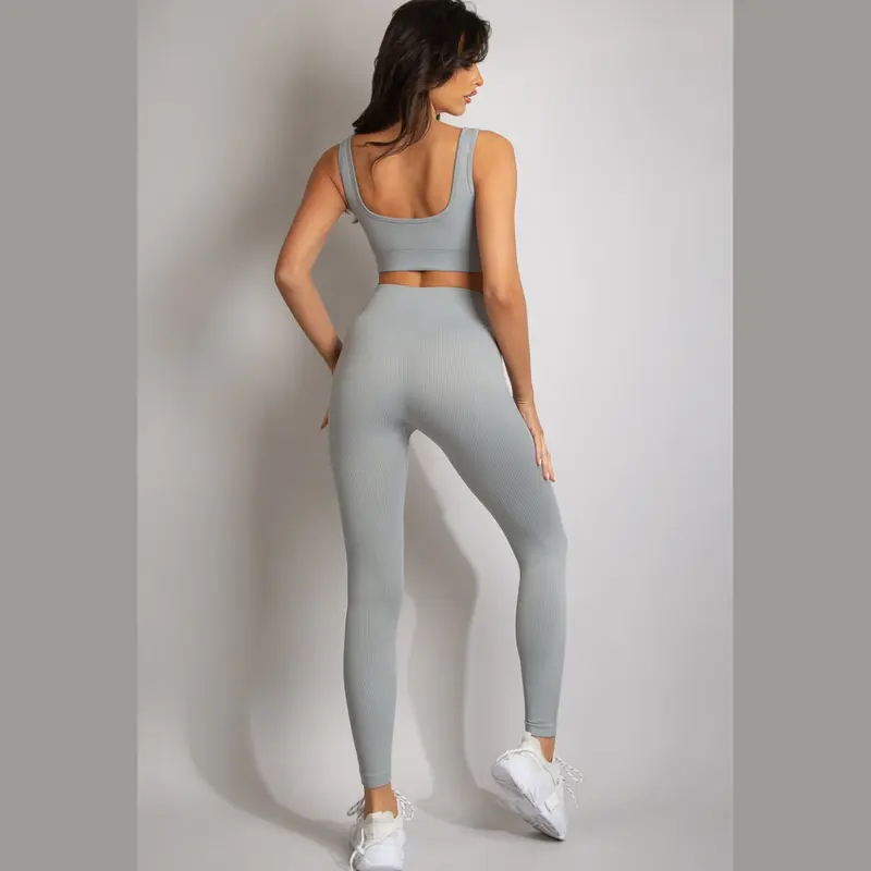 High Waist Ribbed Gym Leggings Activewear - Della 2