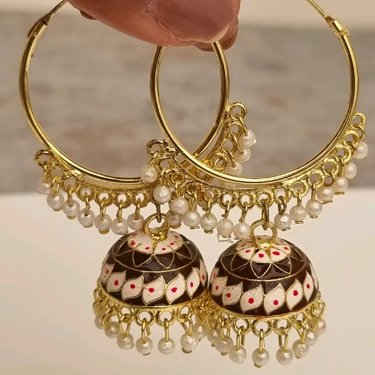 Gold Hoop Jhumka Earrings, Minakari Hoop Earrings, Indian Hoop Earrings, Affordable Jhumka Earrings, 2 Colours Available Jhumka